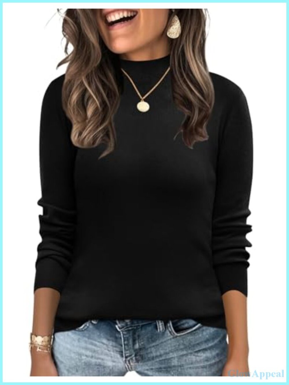 Mock Neck Sweater Women Long Sleeve Knit Pullover Loose Fit Casual